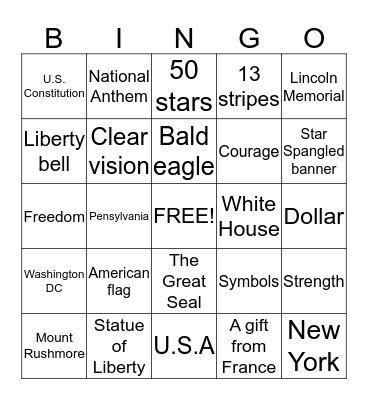 US Symbols Bingo Card