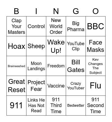 Kev Smith's Tin Foil Bingo Card Bingo Card