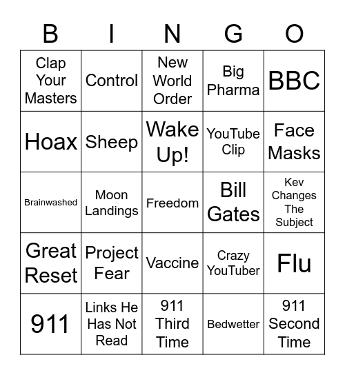 Kev Smith's Tin Foil Bingo Card Bingo Card