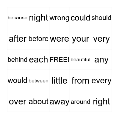 Sight Words Level 3 Bingo Card