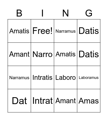 Present Tense Latin Verbs Bingo Card