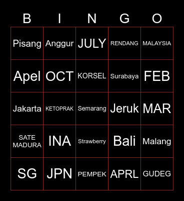 Bingo bersama Mas Asep. Bingo Card