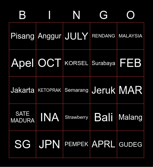 Bingo bersama Mas Asep. Bingo Card