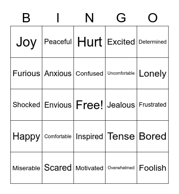 Feelings Bingo Card