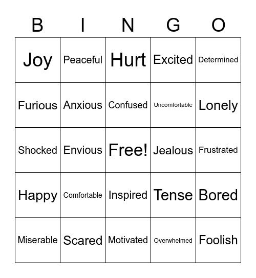 Feelings Bingo Card