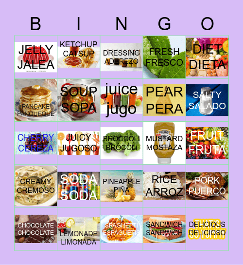 COGNATES- LA COMIDA (ENGLISH-SPANISH) Bingo Card