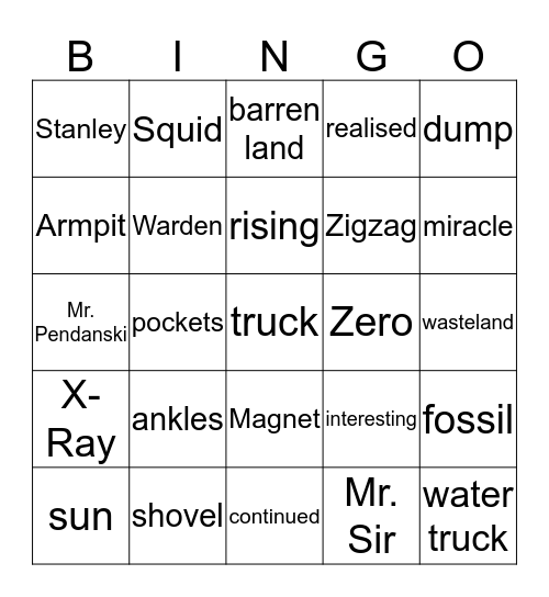 Holes - Chapter  10 Bingo Card