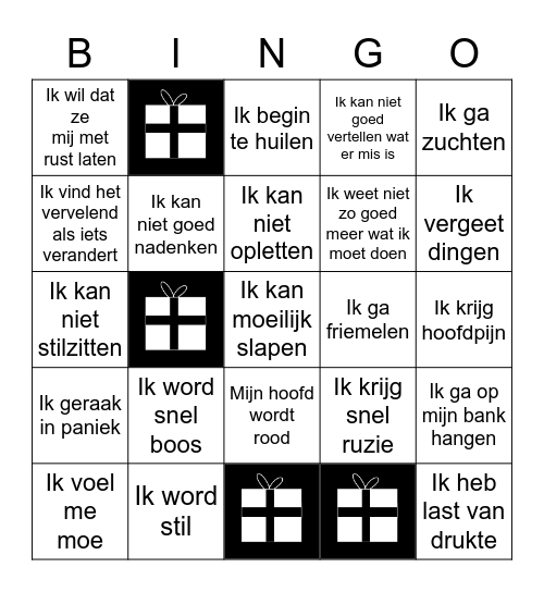 Wat doen anderen wanneer hun hoofd vol zit? Bingo Card