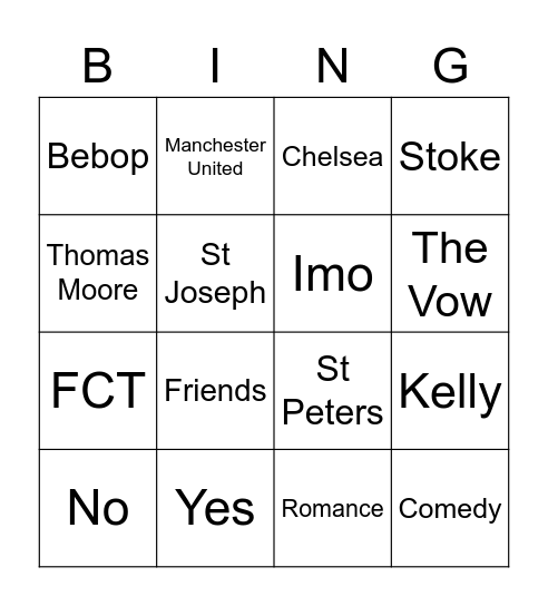 Susan Bingo Card