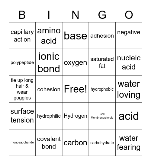 Unit 1 Test Review Bingo Card