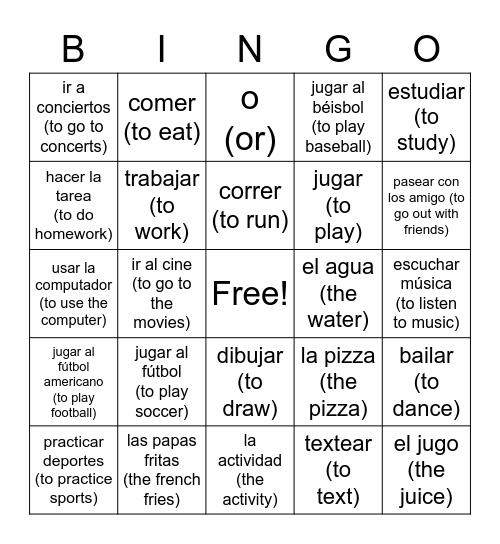 Spanish I 1.1 Bingo Card