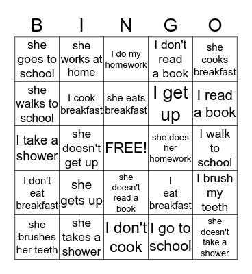 Daily Routines Bingo Card