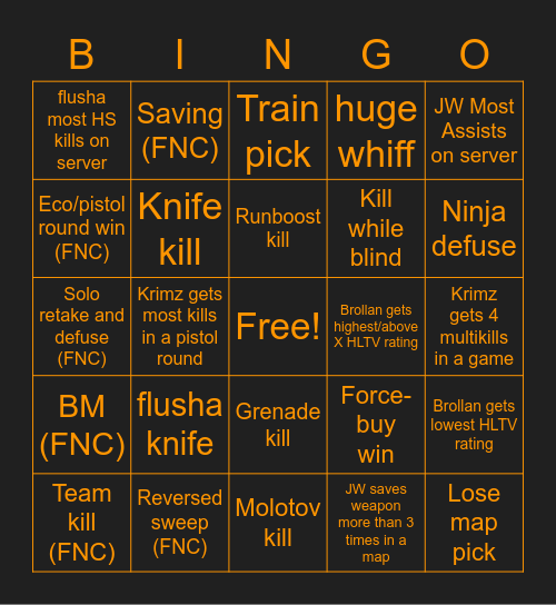 Fnatic Bingo Card