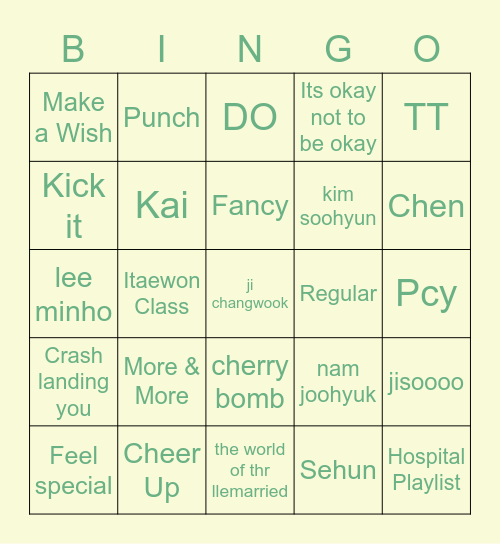 Pacarku😳💚 Bingo Card