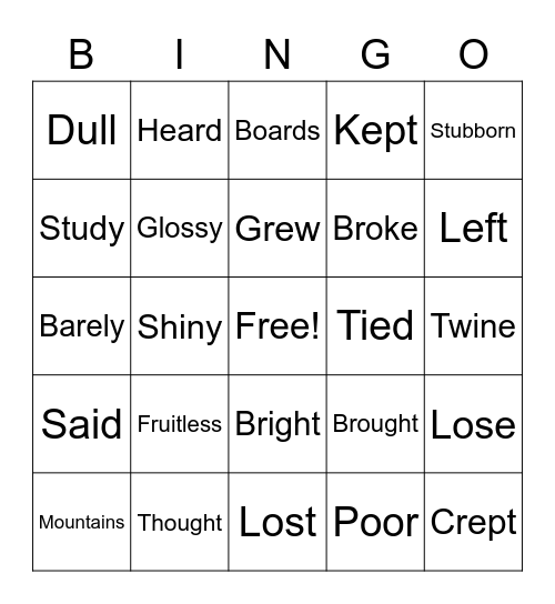 English Test Bingo Card