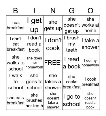 Daily Routines Bingo Card
