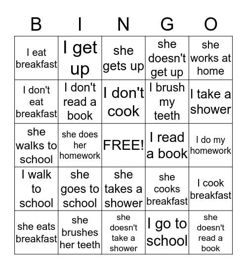 Daily Routines Bingo Card