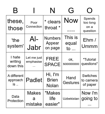 Maths with Brien Bingo Card
