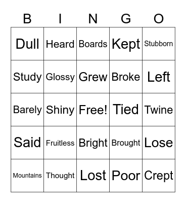 English Test Bingo Card