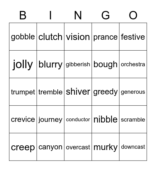 3rd Grade WordMaster Challenge November 2020 Bingo Card