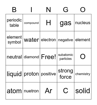 Chemistry BINGO Card