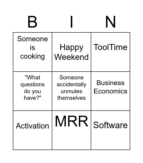 TT Reflection Bingo Card