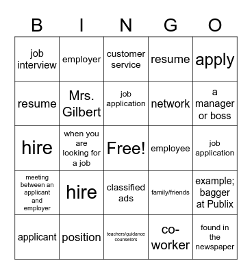 Job searching Bingo Card
