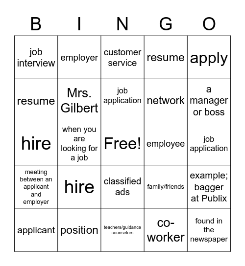 Job searching Bingo Card