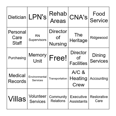 St. Paul's: Departments, Job Titles & Buildings Bingo Card