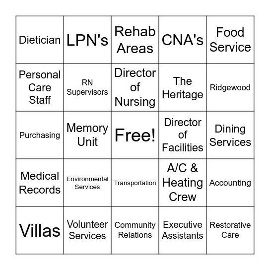 St. Paul's: Departments, Job Titles & Buildings Bingo Card