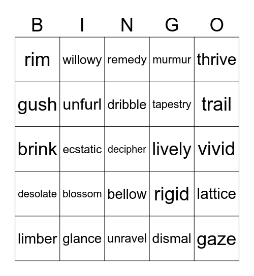 4th Grade WordMaster Challenge November 2020 Bingo Card