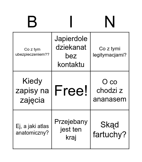 Bingo lek Bingo Card