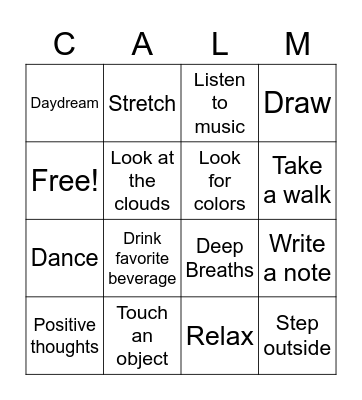 Self-Care Challenge Bingo Card