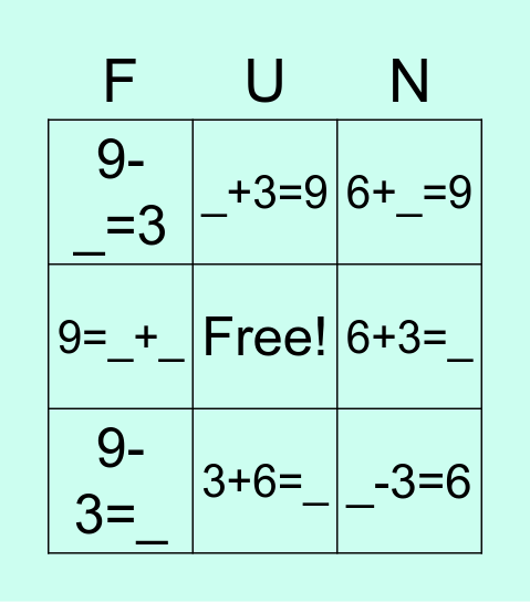 Scenario Equation Match Bingo Card