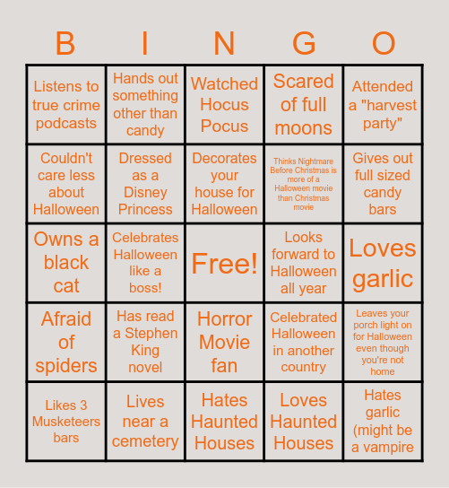 Halloween BINGO Card