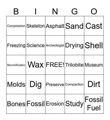Fossils! Bingo Card