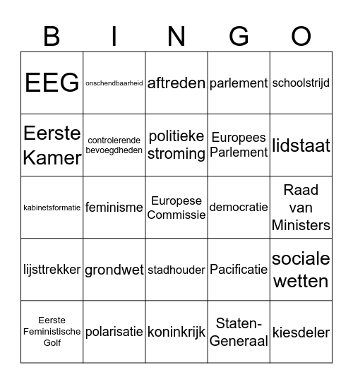 Staatsinrichting begrippen bingo Card