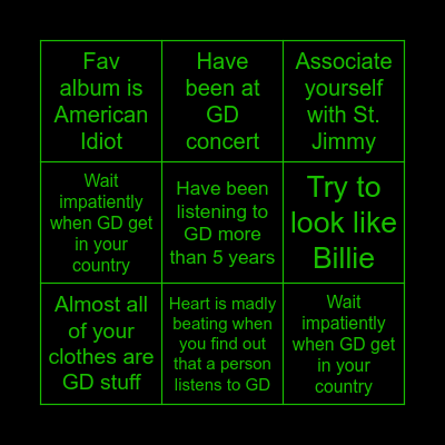 Green day Bingo Card