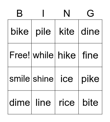 Long Vowel i Bingo Card