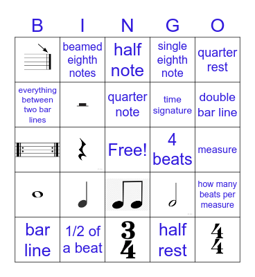 Basic Rhythm Symbols Bingo Card