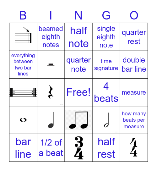Basic Rhythm Symbols Bingo Card