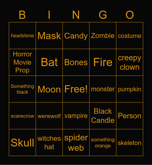 Halloween Scavenger Bingo Card