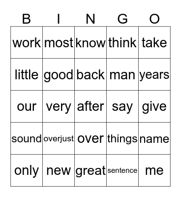 2nd grade words Bingo Card