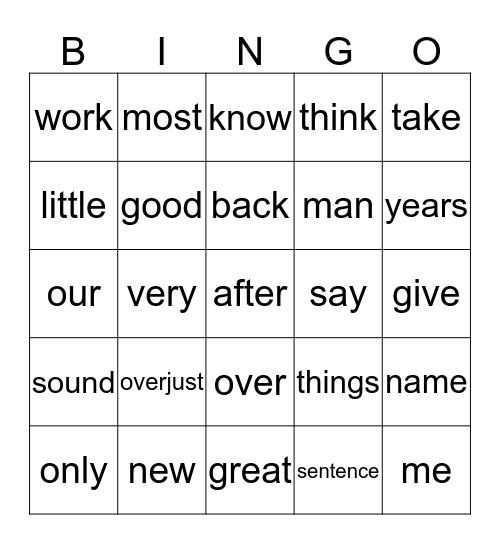 2nd grade words Bingo Card