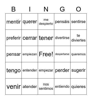 2A/3R e-ie stem-changing verbs Bingo Card