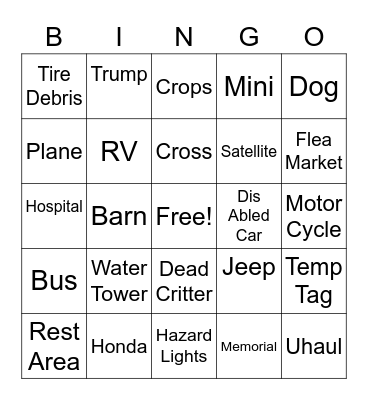Road Trip Bingo Card