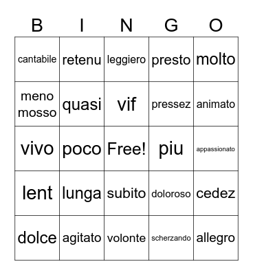 FRENCH FLUTE BINGO Card