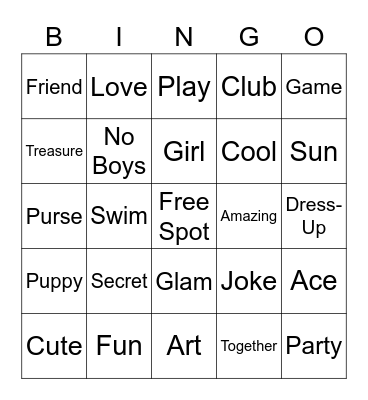 Girls Club Bingo Card