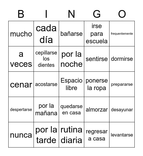 Mi rutina diaria Bingo Card