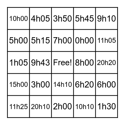 Time Loto Bingo Card
